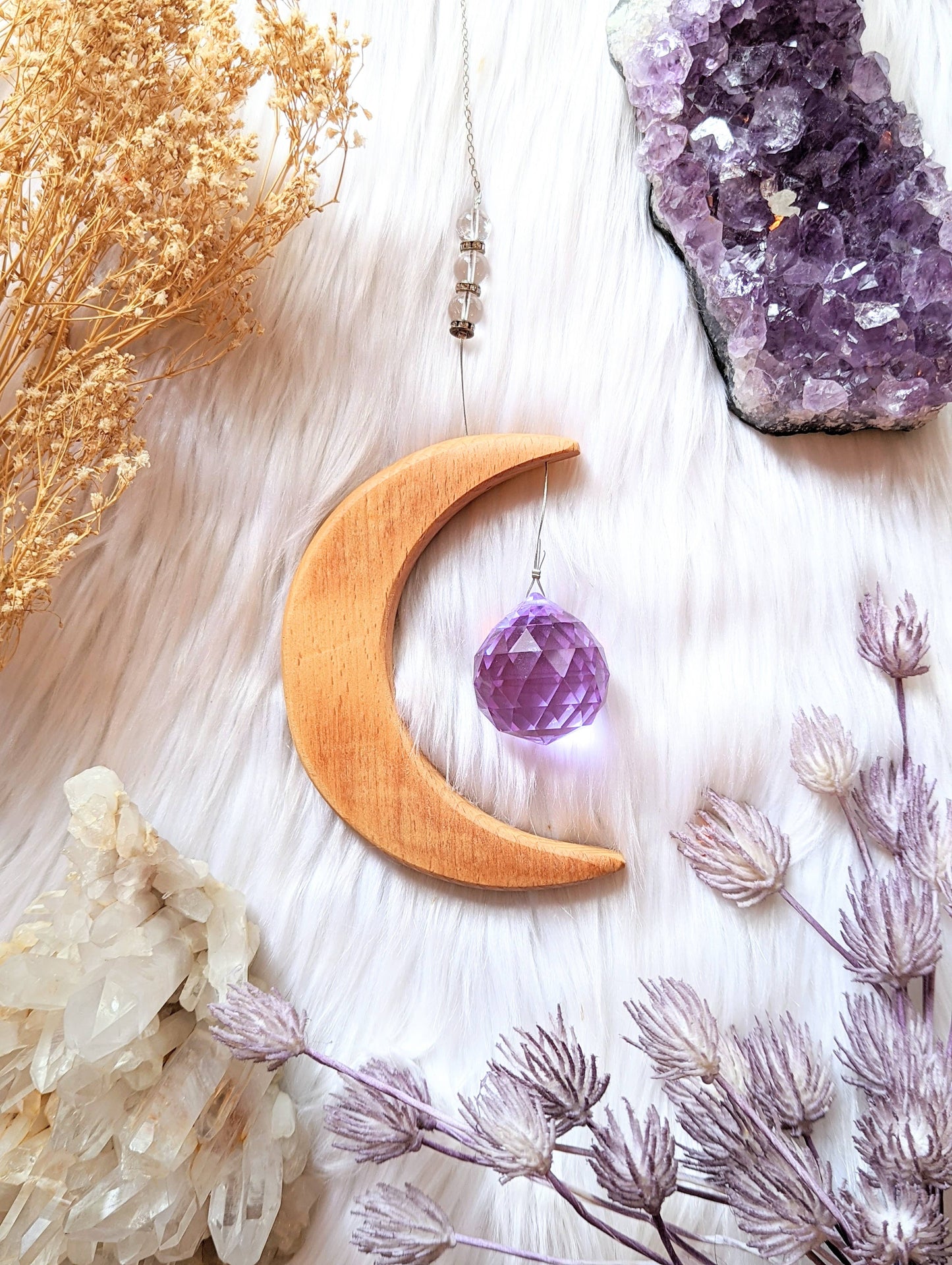 Crystal Moon Prism, Rainbow maker, Wall hanging, Magic Decor