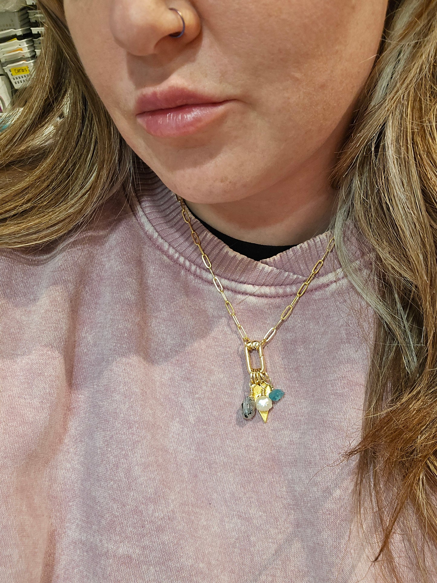 Charm Necklace - Pearl, Apatite, Tourmalinated Quartz & Eye