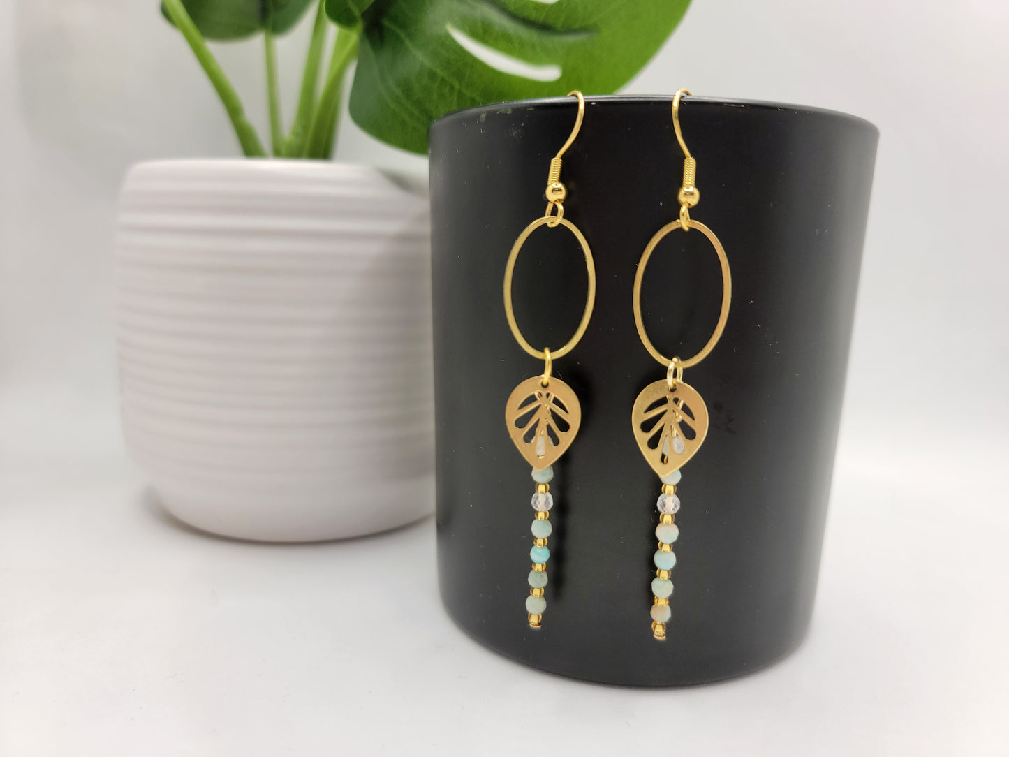 Amazonite Leaf Earrings