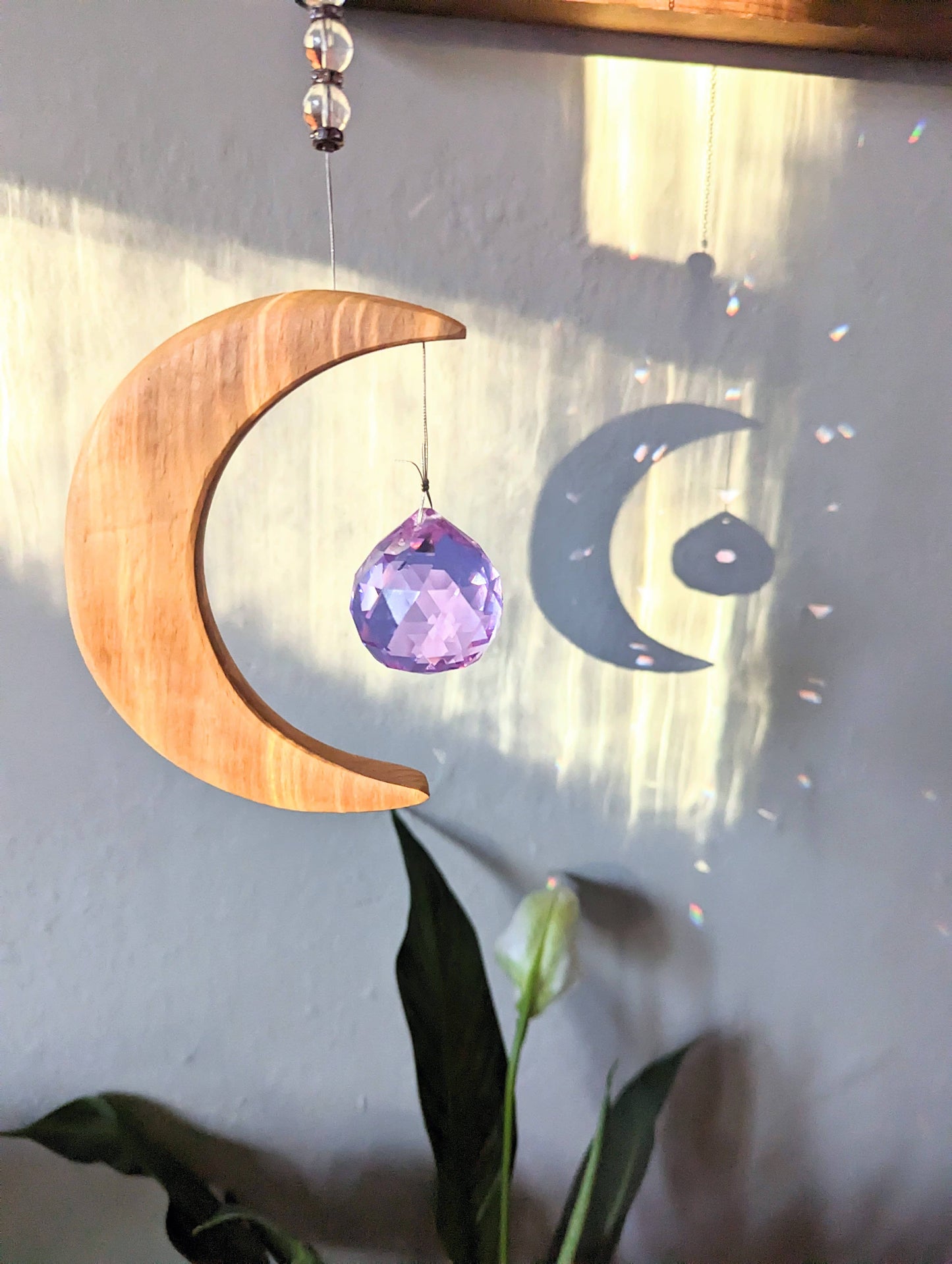 Crystal Moon Prism, Rainbow maker, Wall hanging, Magic Decor