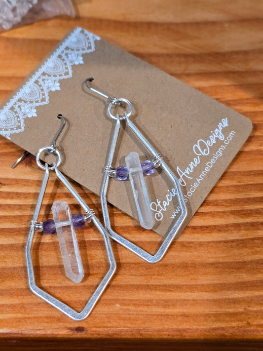 Quartz & Fluorite Silver Earrings