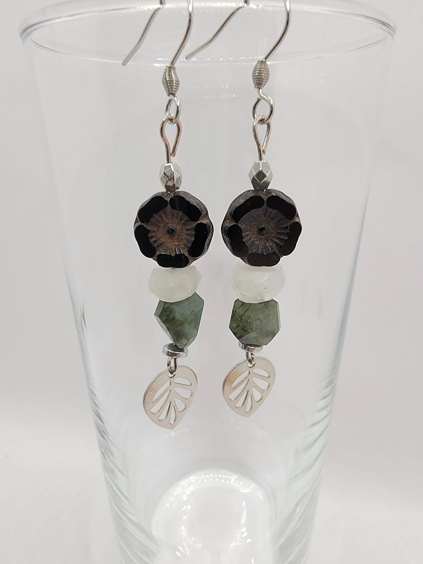 Emerald & Czech Flower Earrings