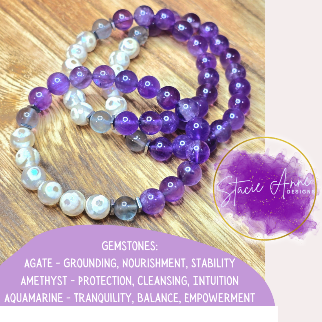 Amethyst, Agate & Aquamarine Bracelet