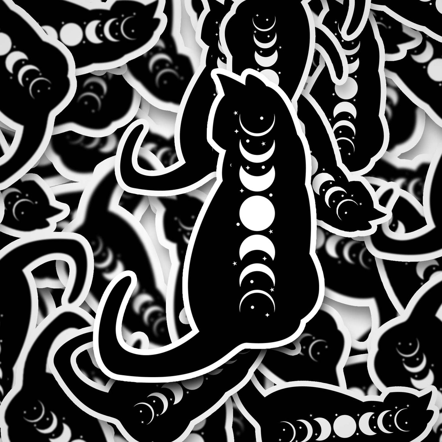 Black Cat Moon Phases Sticker - Vinyl Metaphysical Intention