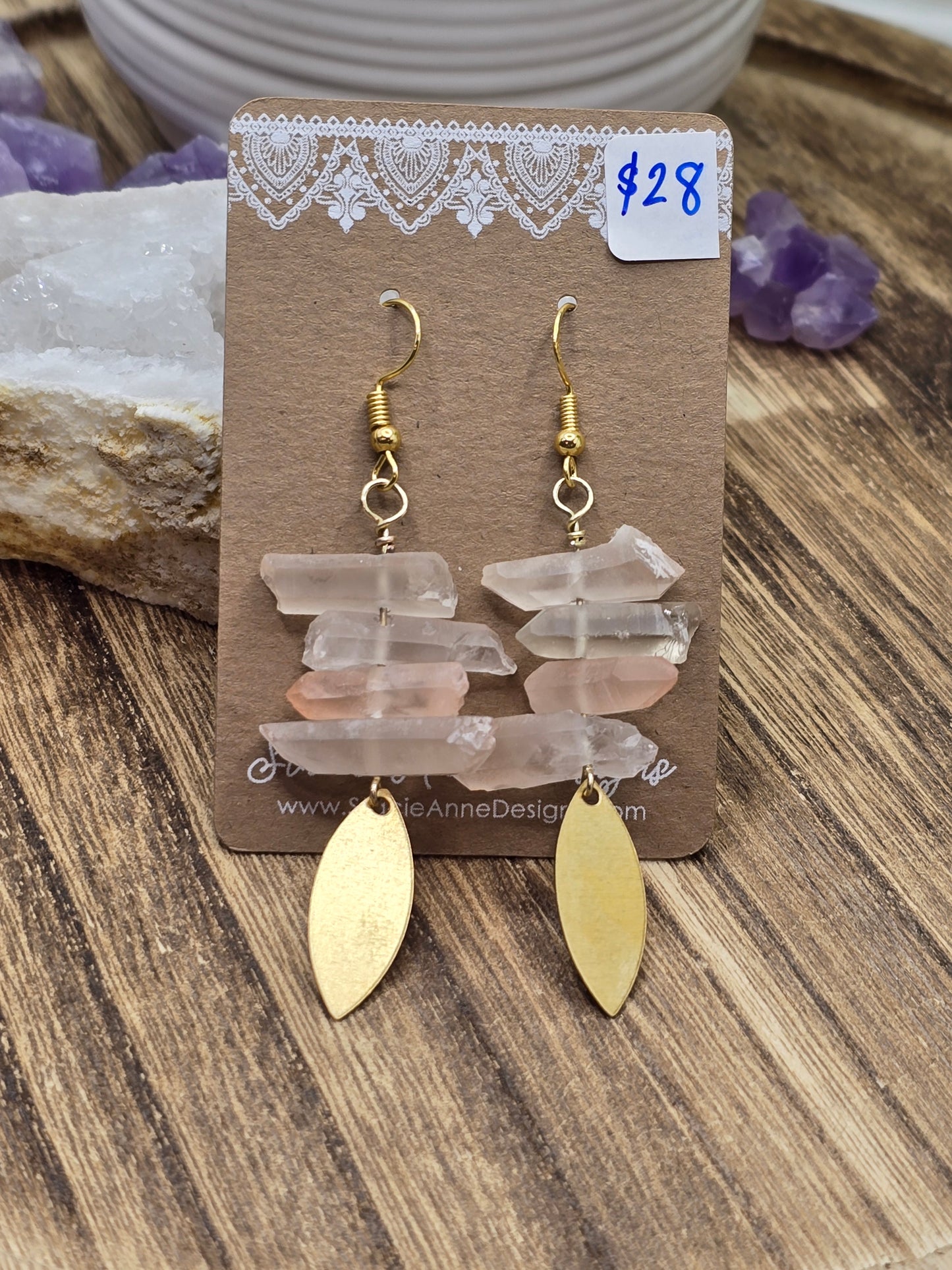 Pink & Clear Quartz Earrings