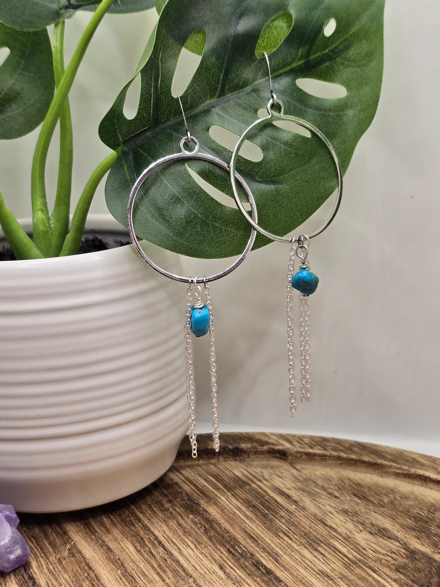 Turquoise & Silver Circle Earrings