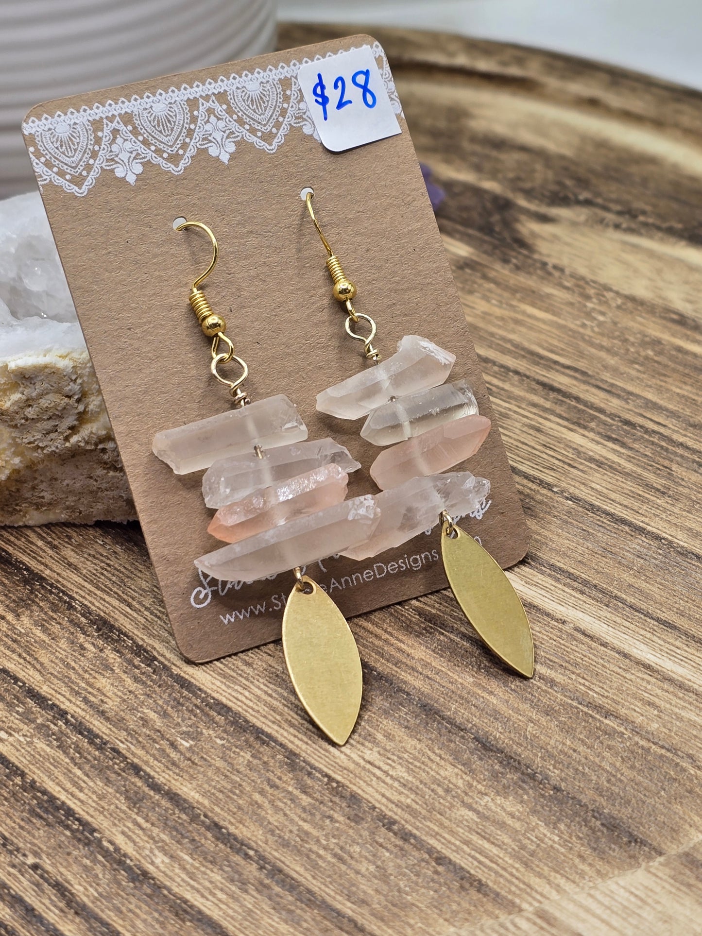 Pink & Clear Quartz Earrings