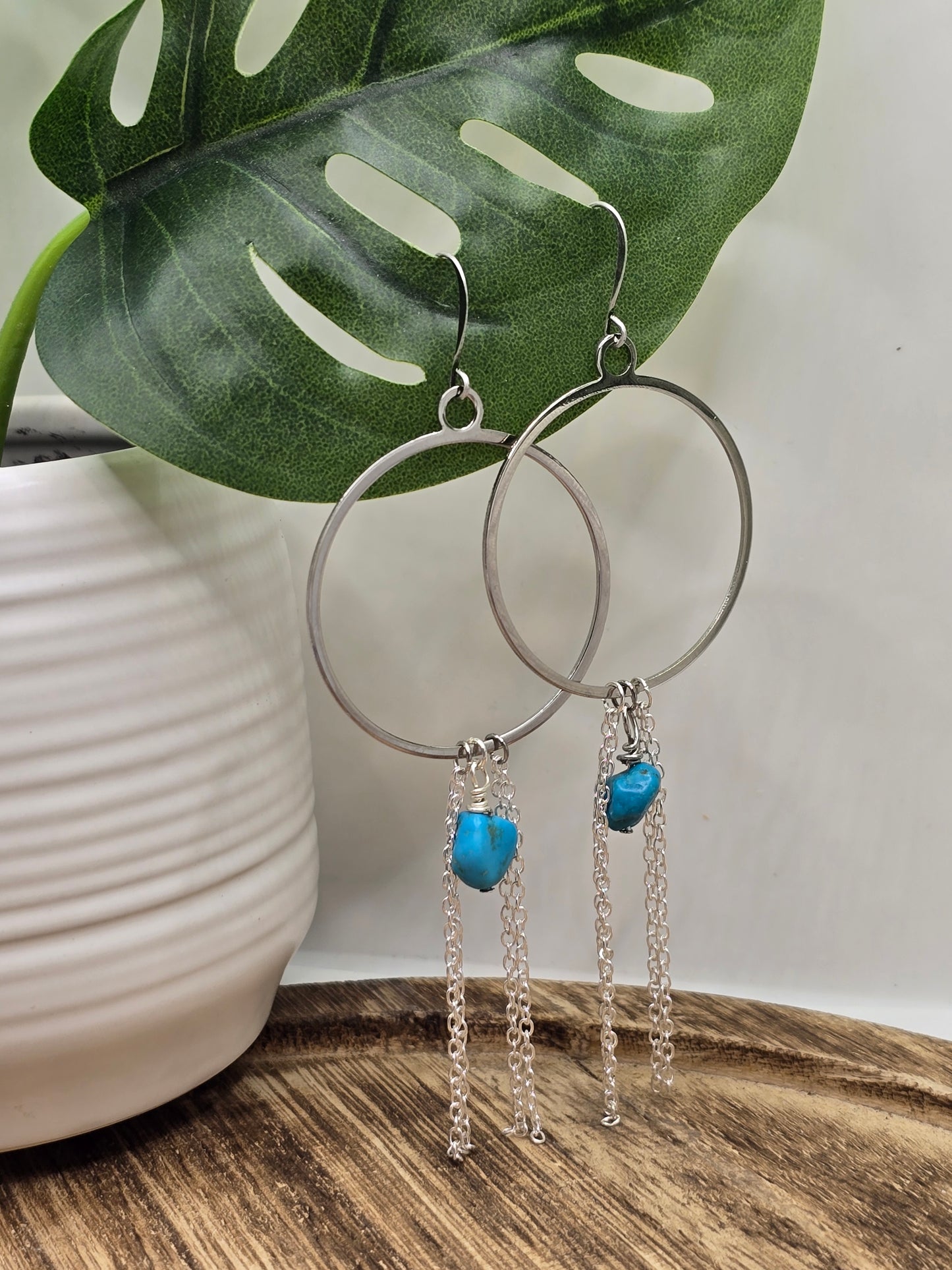 Turquoise & Silver Circle Earrings