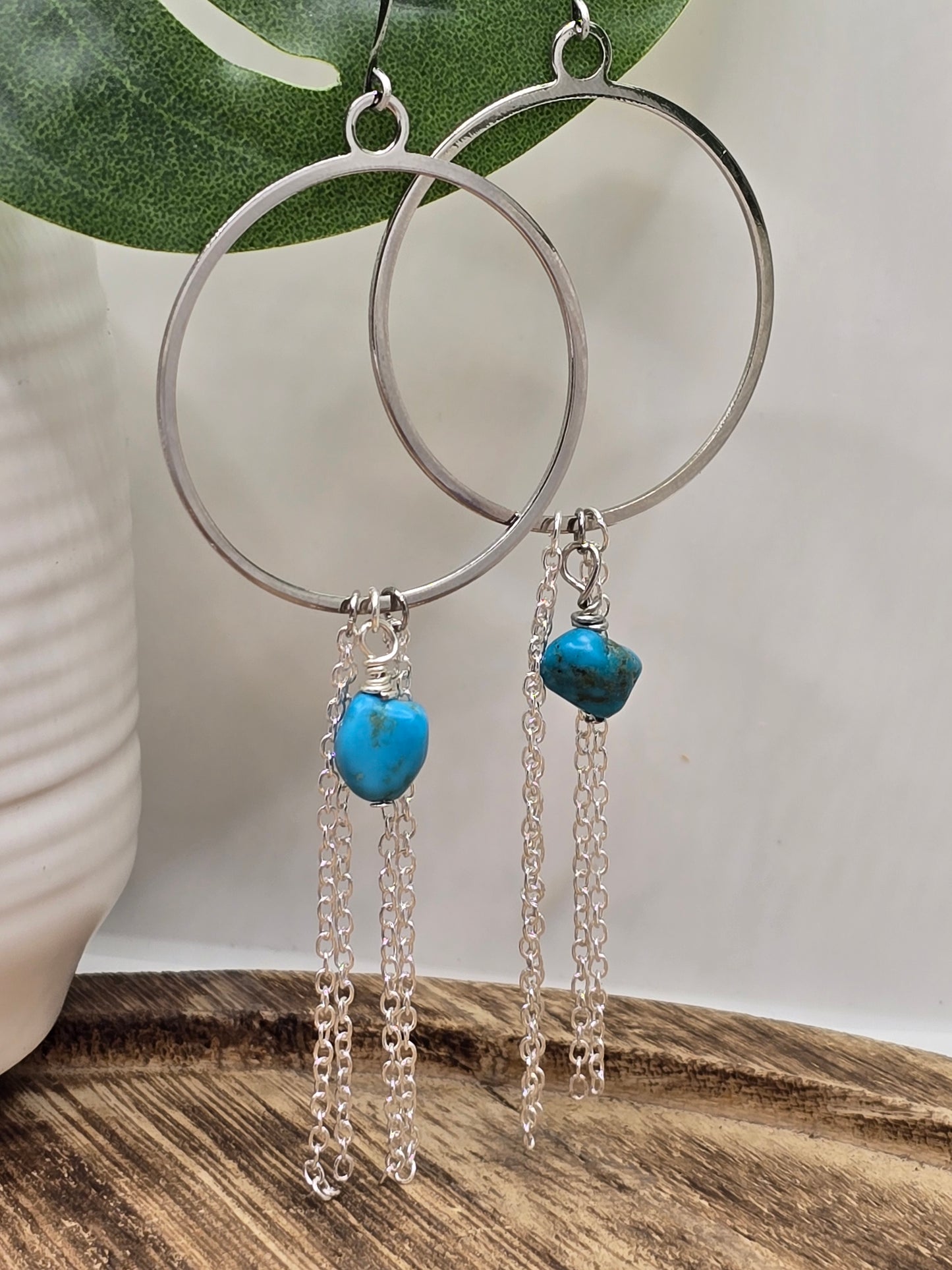 Turquoise & Silver Circle Earrings