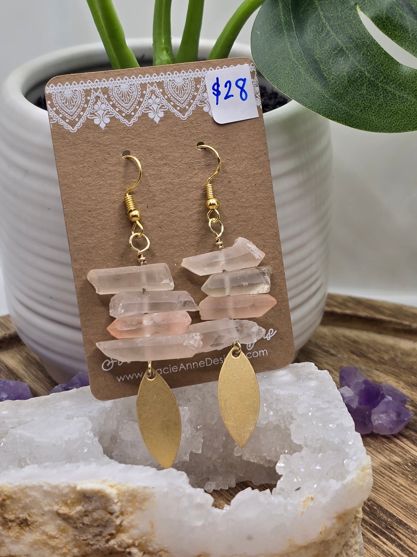 Pink & Clear Quartz Earrings