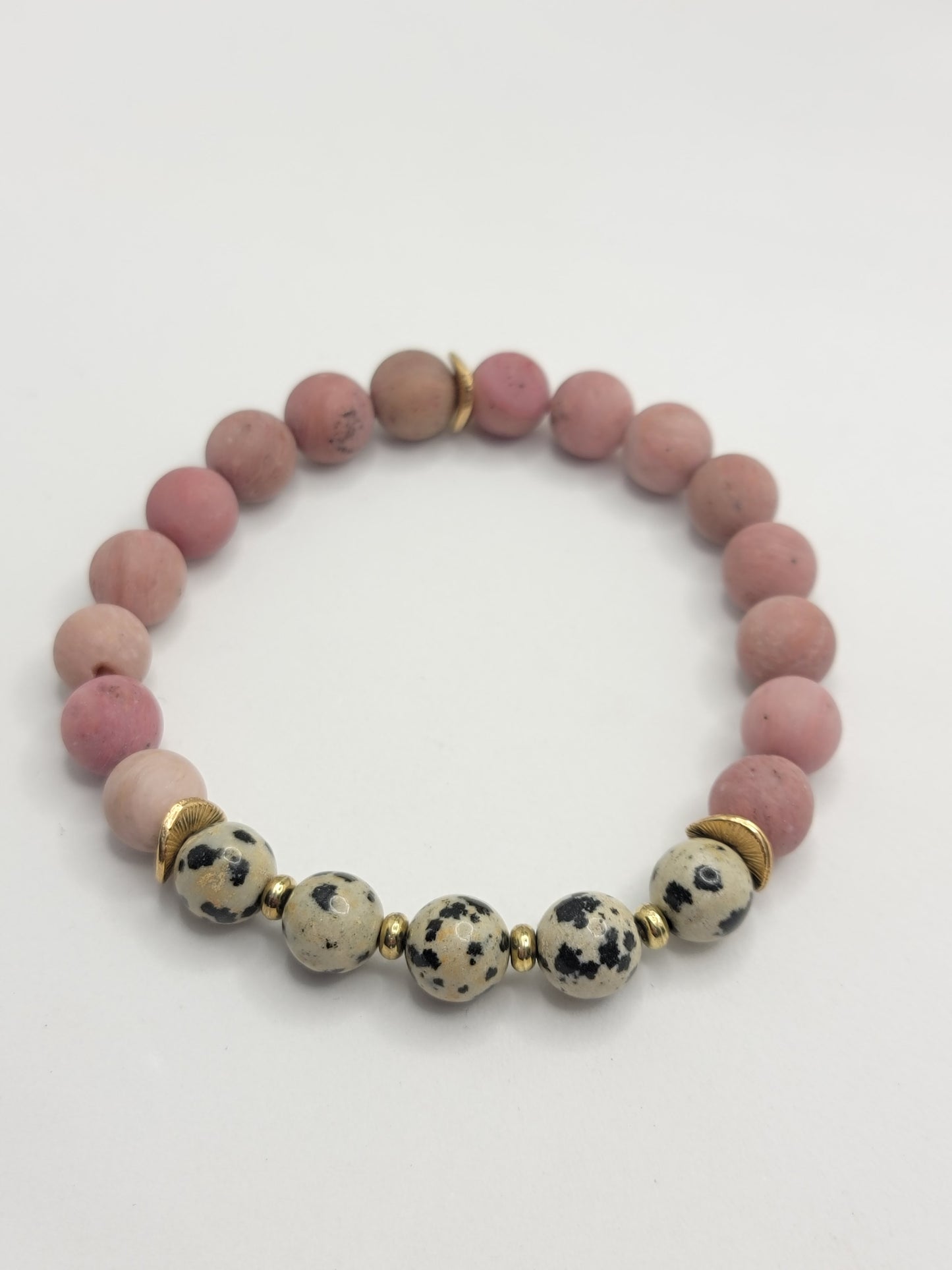 Petrified Rhodonite & Dalmation Jasper Bracelet