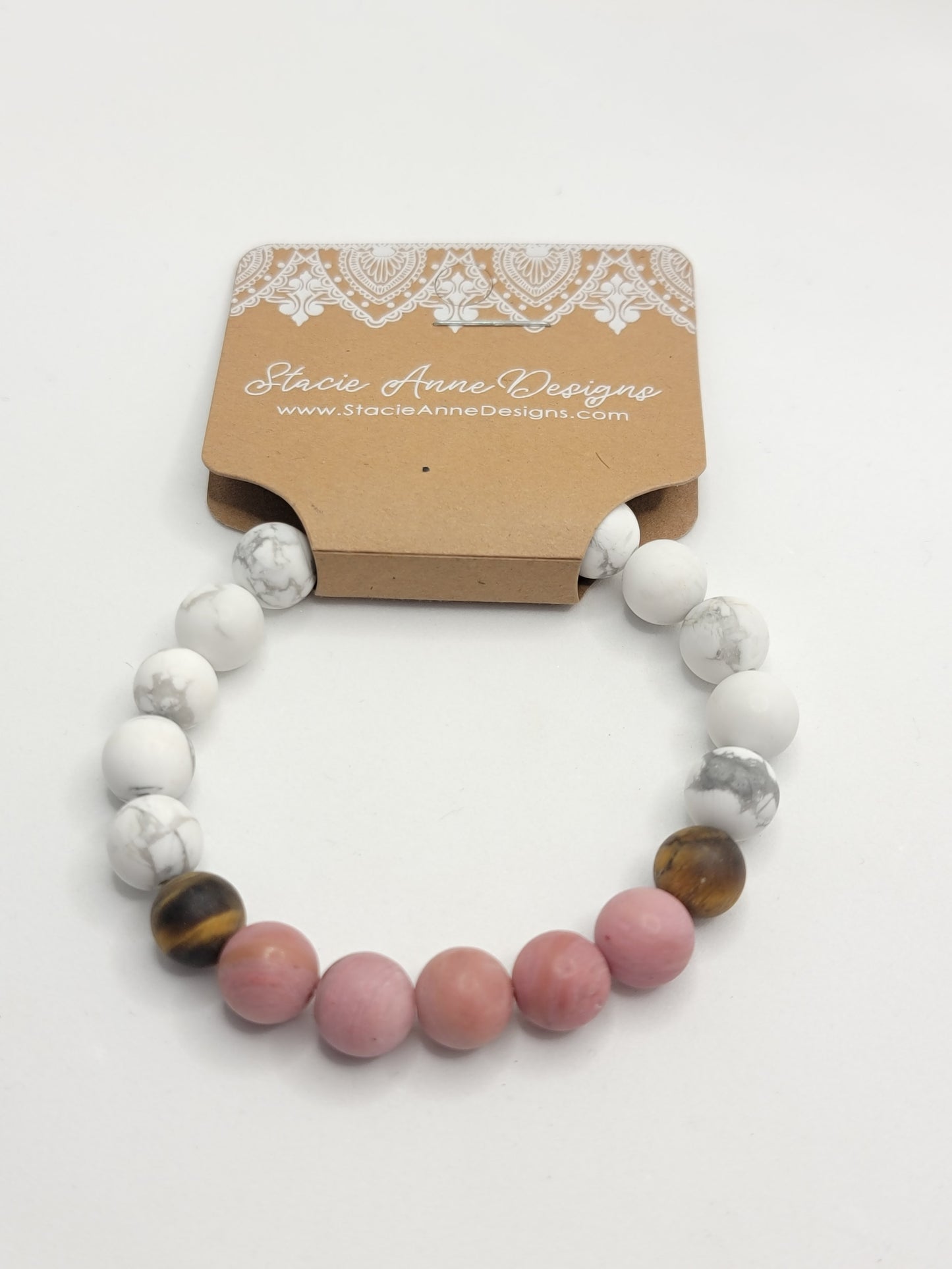 Rhodonite, Tiger Eye & White Howlite Bracelet