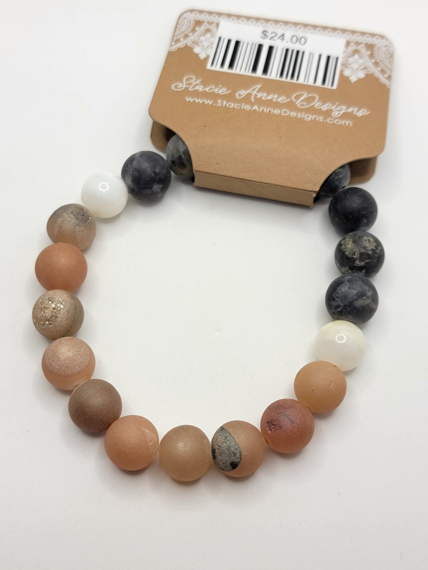 Druzy, shell & iolite bracelet