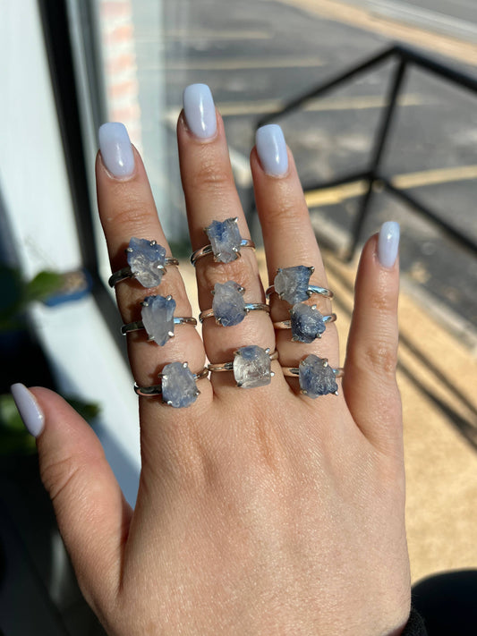 Dumortierite & Quartz Crystal Ring